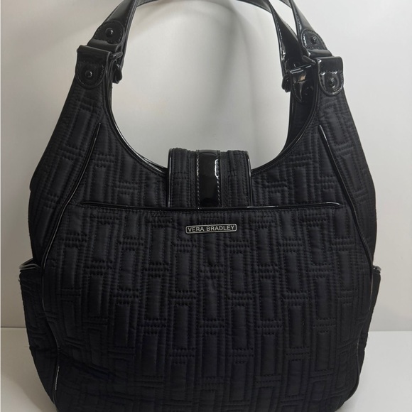 Vera Bradley Black Quilted Shoulder Handbag Tote Hobo Classic Travel - Picture 2 of 10